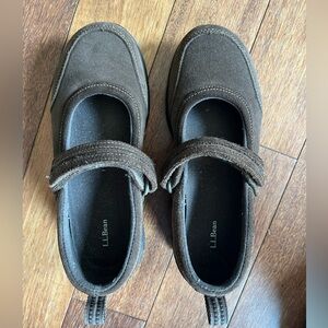 LL Bean Womens Size 6 Brown Suede Comfort Walking Mary Jane Shoes Hook n Loop